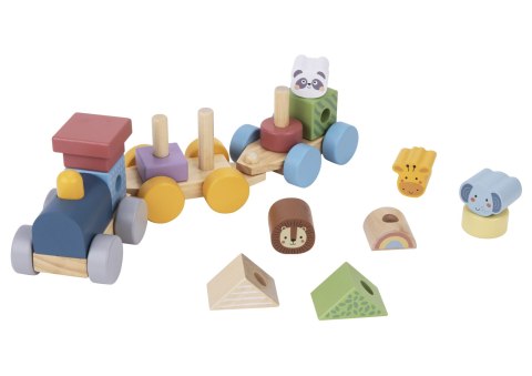 TOOKY TOY Kolejka Drewniana ze Zwierzątkami Układanka Montessori