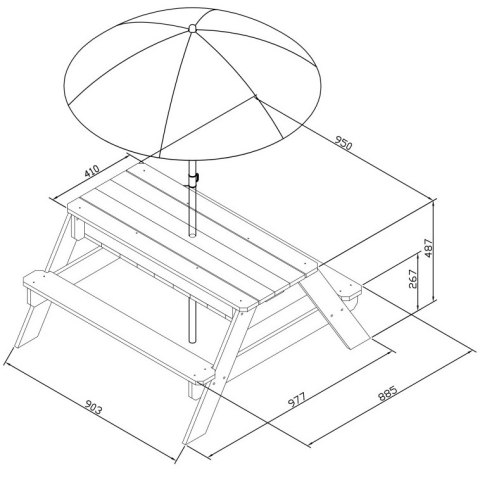 AXI Stół Piknikowy Nick z Ławką i Parasolem oraz Pojemnikami na Wodę/Piasek