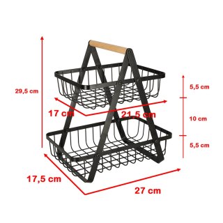 Kosz na owoce dwupoziomowy piętrowy metal drewno