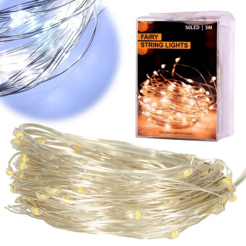 Lampki LED druciki dekoracyjne 5m 50LED zimny biały Lampki LED druciki dekoracyjne 5m 50LED zimny biały