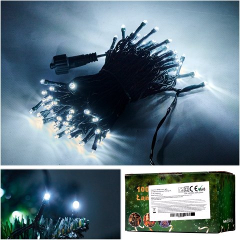 Lampki LED łańcuch świetlny 10m 100LED zimny biały 8 trybów świecenia Lampki LED łańcuch świetlny 10m 100LED zimny biały 8 trybów świecenia