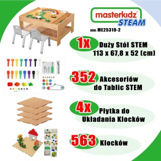 MASTERKIDZ Drewniany Stół Edukacyjny + AKCESORIA STEM WALL + 563 Klocków