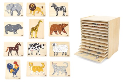 VIGA Zestaw Puzzle Drewniane 12 Układanek Zwierzątka Montessori + Stojak VIGA Zestaw Puzzle Drewniane 12 Układanek Zwierzątka Montessori + Stojak