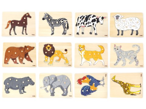 VIGA Zestaw Puzzle Drewniane 12 Układanek Zwierzątka Montessori + Stojak VIGA Zestaw Puzzle Drewniane 12 Układanek Zwierzątka Montessori + Stojak