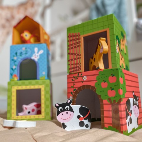 WOOPIE GREEN Układanka Kostki Farma w Pudełkach + Figurki 10 el.