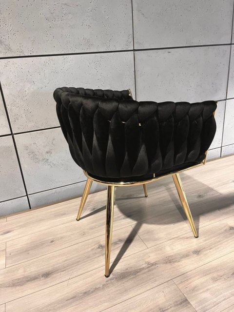 Krzesło plecione Lugano fotel TRECCIA BLACK VELVET GOLD