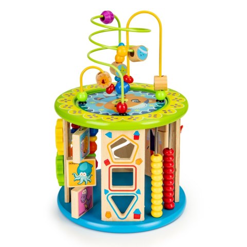 Drewniana kostka edukacyjna z grami, klockami, łowienie rybek ECOTOYS Drewniana kostka edukacyjna z grami, klockami, łowienie rybek ECOTOYS