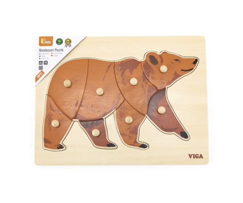 VIGA Drewniane Puzzle Montessori Miś Niedźwiedź z Pinezkami