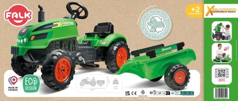 FALK Traktorek X Tractor Zielony z Przyczepką Klakson od 2 Lat