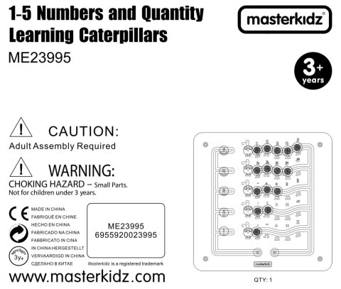 MASTERKIDZ Kolorowe Gąsieniczki Nauka Liczb i Ilości - Tablica Ścienna Edukacyjna Montessori