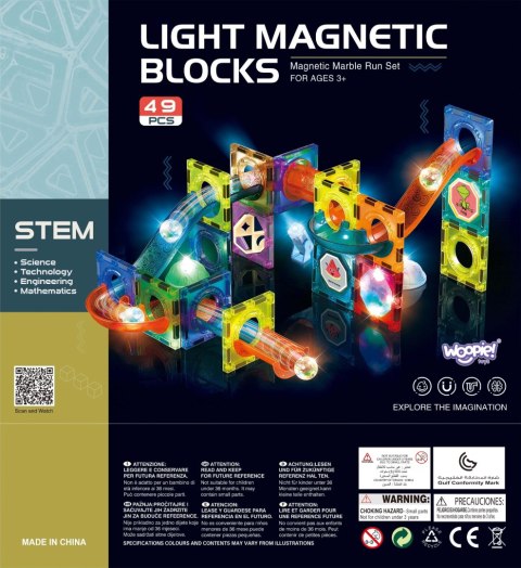 WOOPIE Klocki Magnetyczne Tor Kulkowy Świetlny 49 el.