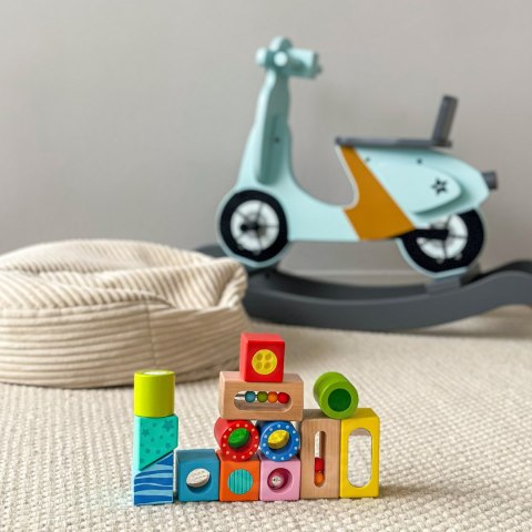 TOOKY TOY Drewniane Pudełko Klocki Sensoryczne Układanka Multifunkcyjna Kształty Dźwięk Dotyk 12 el.