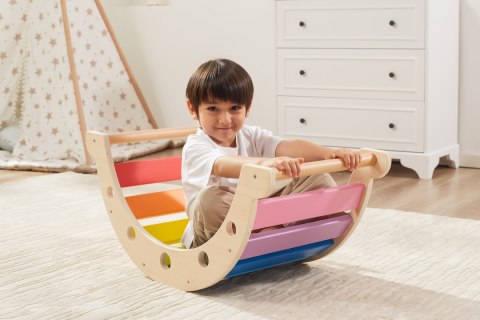 VIGA Drewniany Bujak Mostek 2w1 Huśtawka Montessori Tęczowa