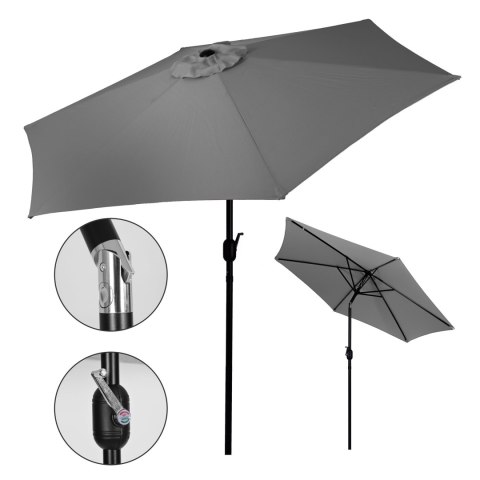 Duży parasol ogrodowy skośny łamany z korbą 6 żeber szary 270 cm MultiGarden